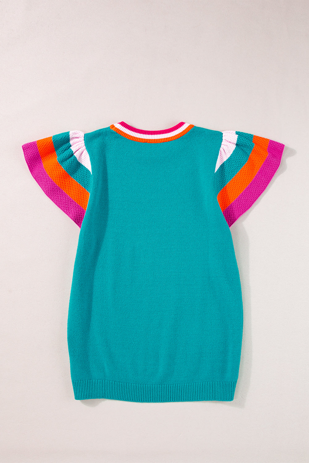 Turquoise contrast flutter sleeves knitted sweater t-shirt by Mommas Hive, short sleeve top with soft knitted fabric.