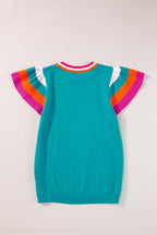 Turquoise contrast flutter sleeves knitted sweater t-shirt by Mommas Hive, short sleeve top with soft knitted fabric.