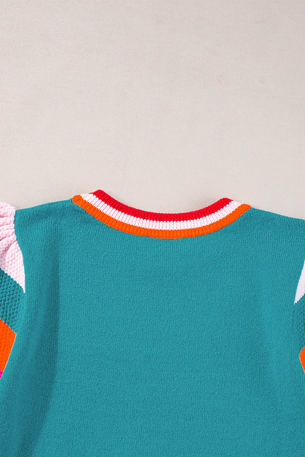 Turquoise contrast flutter sleeves knitted sweater T-shirt by Mommas Hive, short sleeve top with soft knitted fabric.