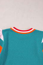 Turquoise contrast flutter sleeves knitted sweater T-shirt by Mommas Hive, short sleeve top with soft knitted fabric.