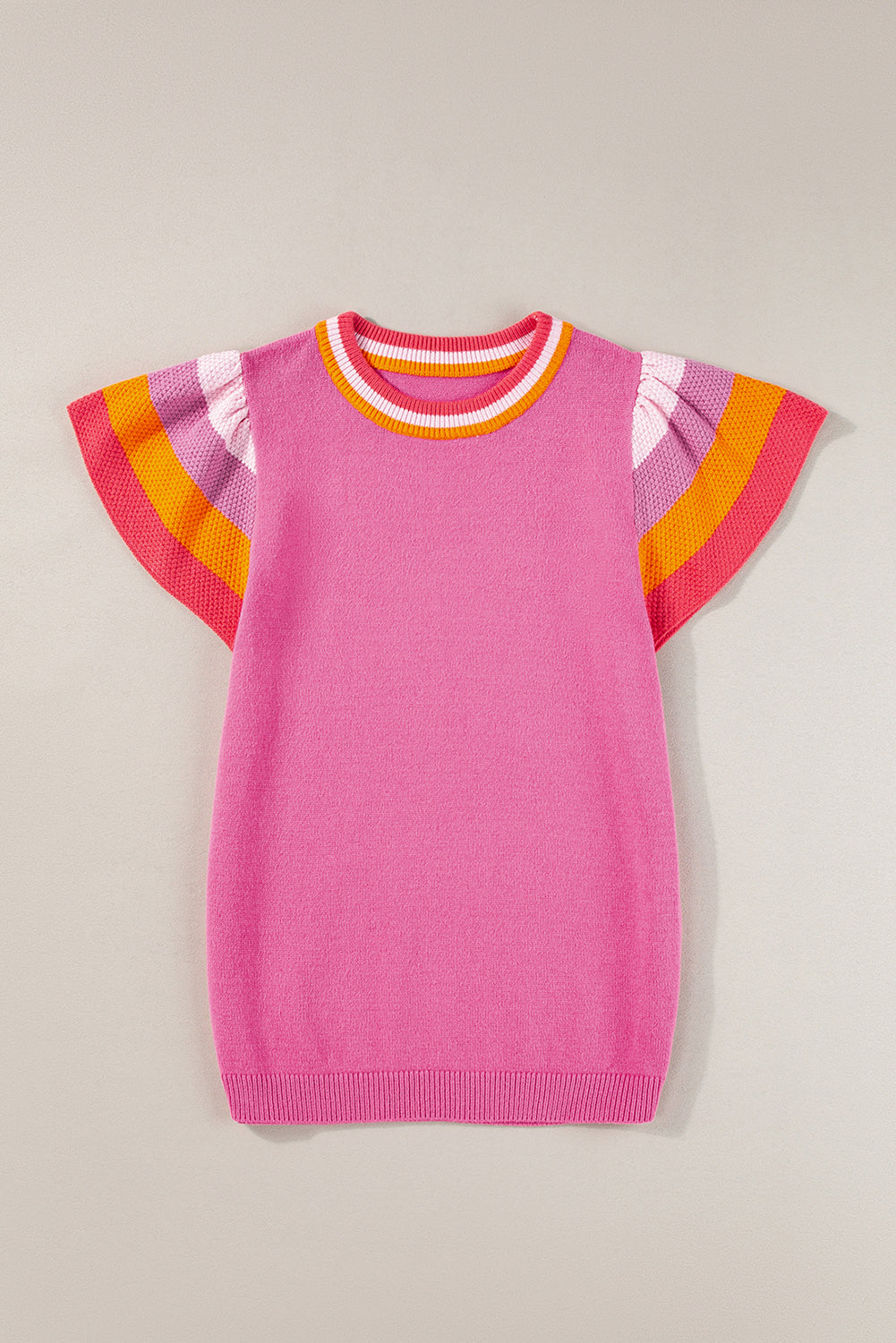 Turquoise contrast flutter sleeve knitted sweater T-shirt by Mommas Hive, short sleeve top with stylish knitted design.