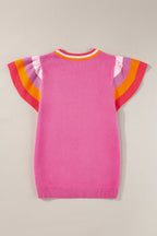 Turquoise contrast flutter sleeves knitted sweater t-shirt by Mommas Hive, short sleeve top with soft knit fabric.