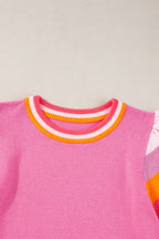 Turquoise contrast flutter sleeve knitted sweater t-shirt by Mommas Hive, short sleeve top with ribbed knit and vibrant color.
