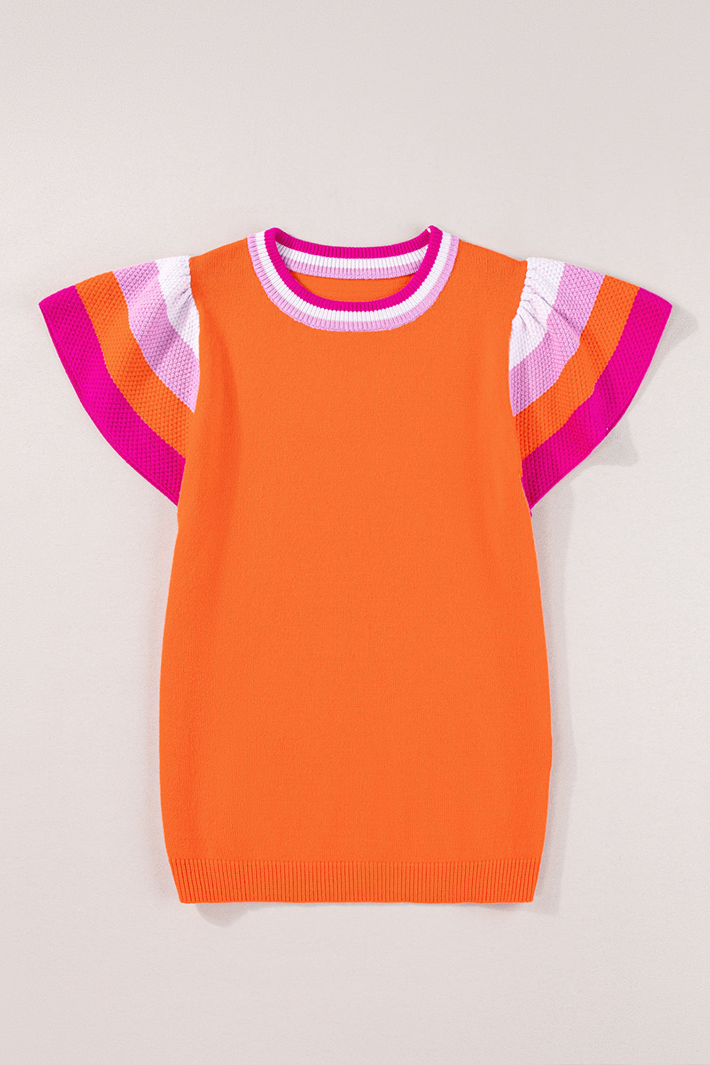 Turquoise contrast flutter sleeve knitted sweater T-shirt by Mommas Hive, short sleeve with stylish knitted design and vibrant color.