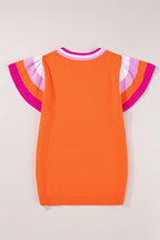 Turquoise contrast flutter sleeves knitted sweater T-shirt by Mommas Hive, short sleeve top with soft fabric blend and stylish design.