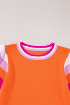 Turquoise contrast flutter sleeves knitted sweater T-shirt by Mommas Hive, short sleeve top with soft knit fabric and vibrant color.