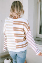 Stripe blocked drop shoulder slouchy sweater by Mommas Hive, featuring cozy polyester fabric and relaxed fit.