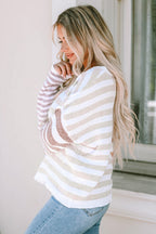 Stripe blocked drop shoulder slouchy sweater from Mommas Hive, made of polyester with relaxed fit and casual style.