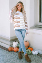 Stripe blocked drop shoulder slouchy sweater from Mommas Hive, featuring a relaxed fit and cozy polyester fabric.
