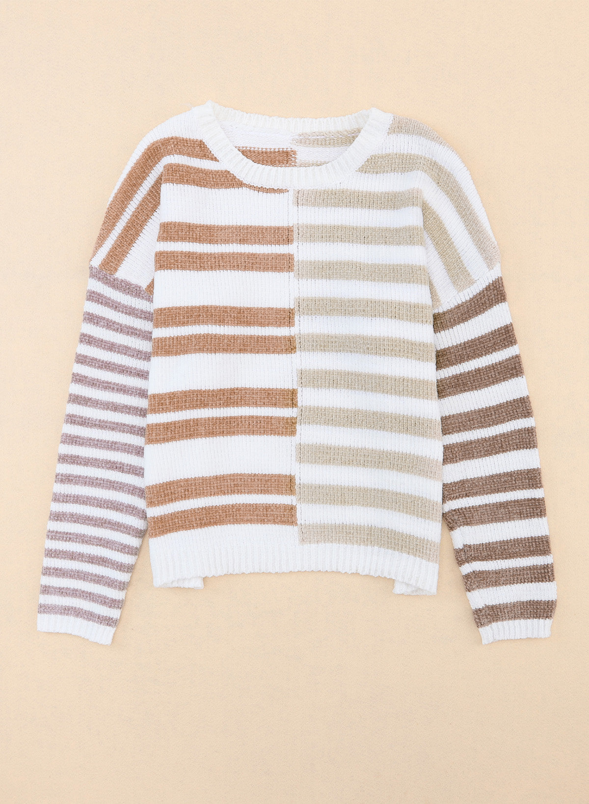 Stripe blocked drop shoulder slouchy sweater from Mommas Hive, made of polyester, featuring a relaxed fit and casual style.