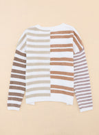 Stripe blocked drop shoulder slouchy sweater by Mommas Hive, featuring soft polyester fabric and relaxed fit for casual wear.