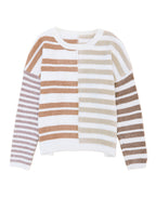 Mommas Hive striped drop shoulder slouchy sweater made of polyester, featuring a relaxed fit and bold stripe pattern.