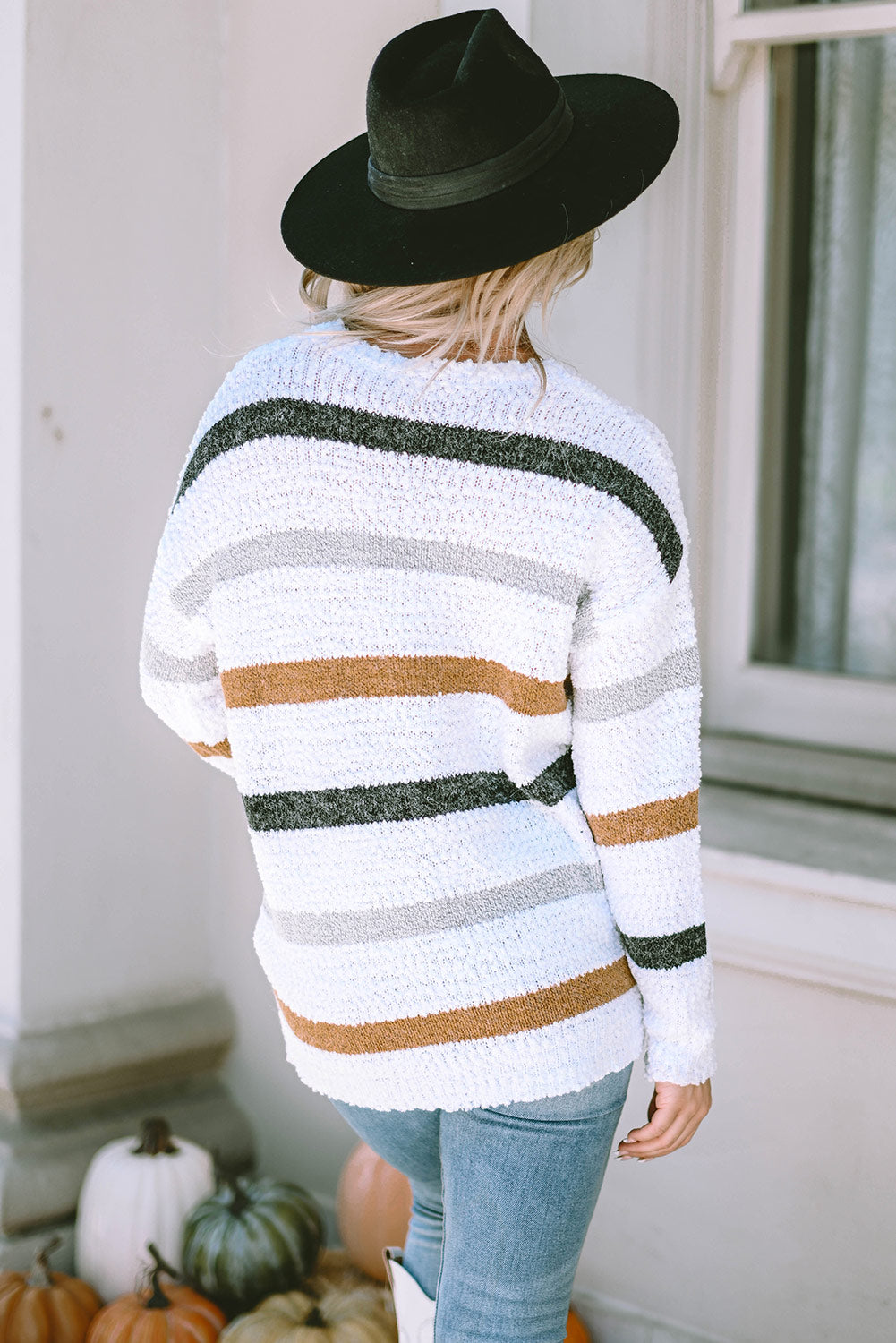 Striped Popcorn Knit Sweater from Mommas Hive, casual top with multicolor stripes, cozy knit fabric and relaxed fit.