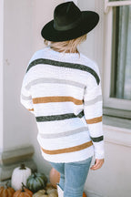 Striped Popcorn Knit Sweater from Mommas Hive, casual top with multicolor stripes, cozy knit fabric and relaxed fit.