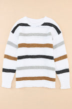Striped popcorn knit sweater by Mommas Hive, featuring long sleeves and soft knit fabric in a stylish striped pattern.