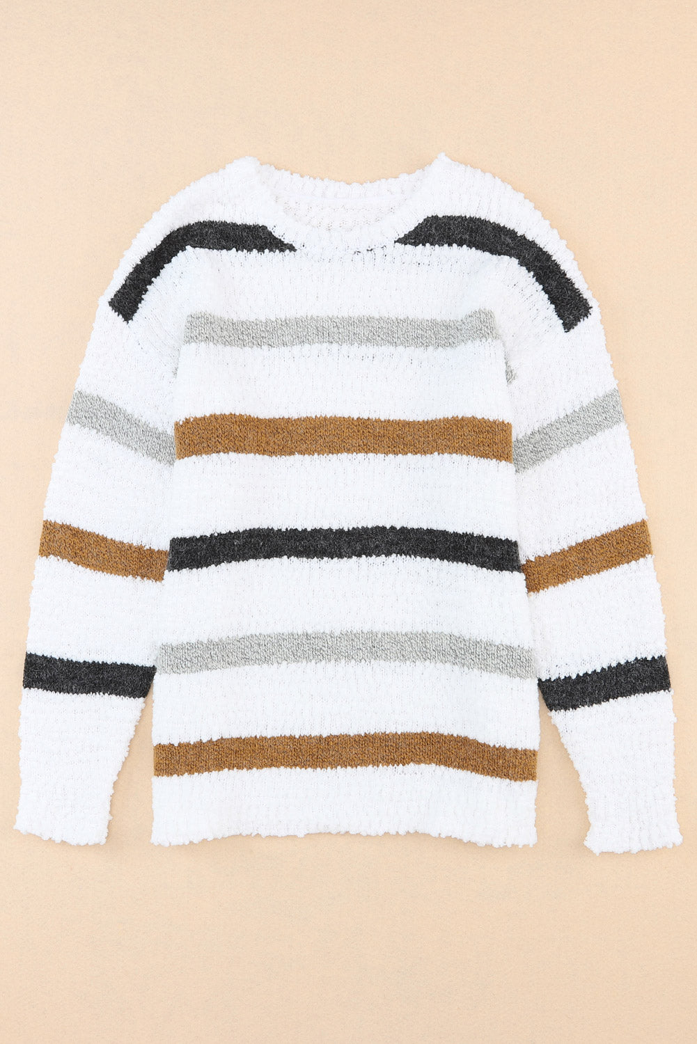 Striped popcorn knit sweater by Mommas Hive, featuring long sleeves and soft knit fabric in a stylish striped pattern.