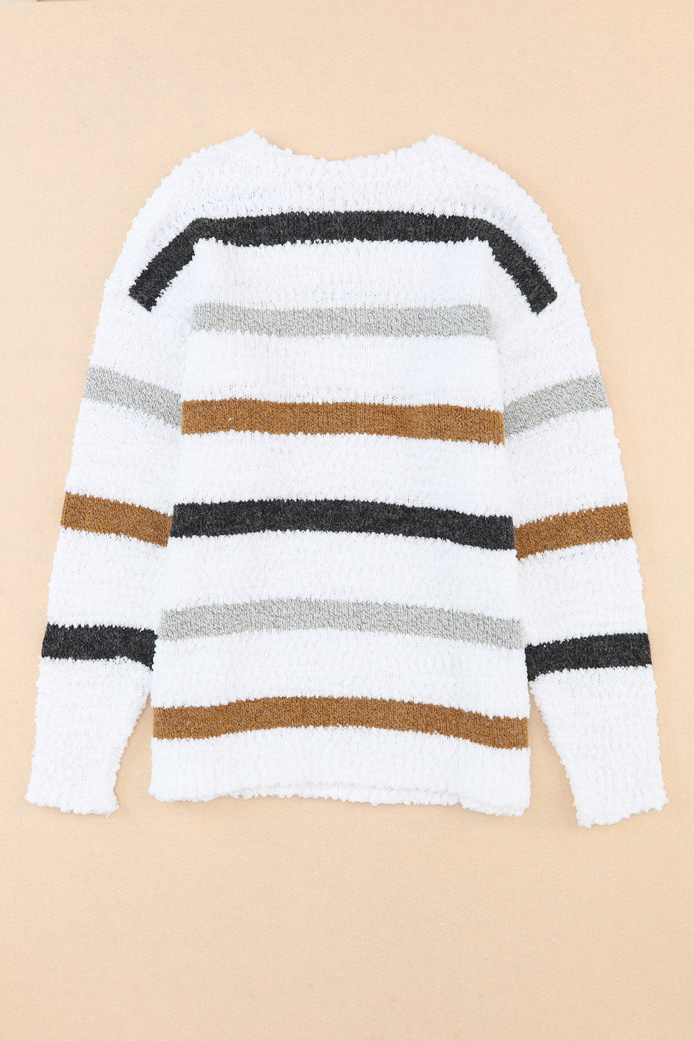 Striped popcorn knit sweater from Mommas Hive, featuring a cozy top with multicolor stripes and textured knit pattern.