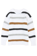 Striped popcorn knit sweater from Mommas Hive in black and white, featuring a cozy, textured knit fabric and classic fit.