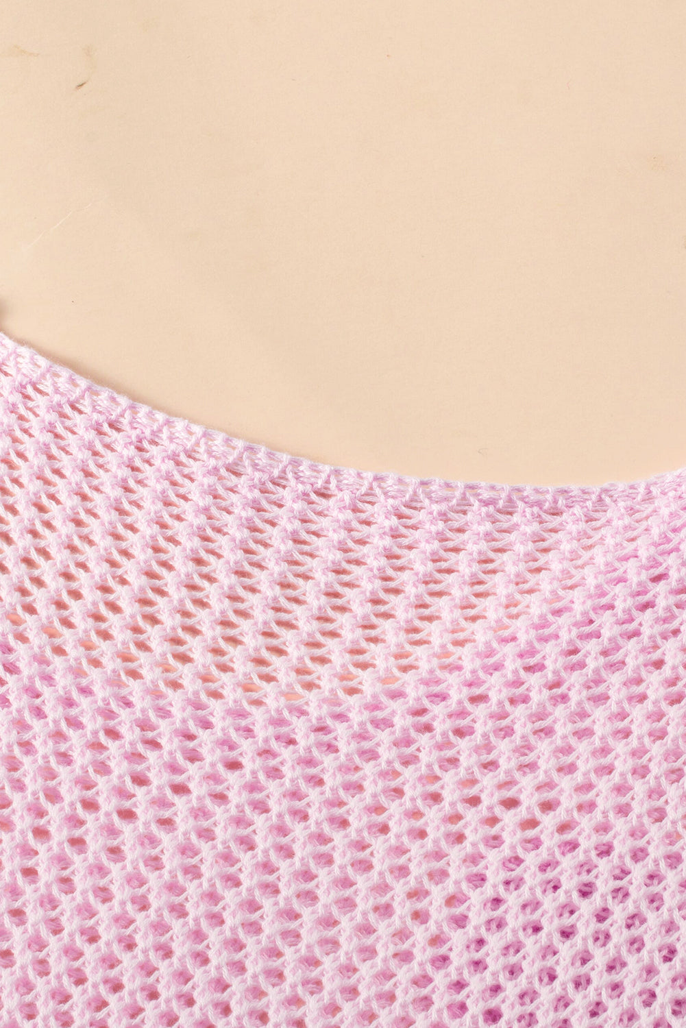 Light pink Mommas Hive sweater with large flower hollowed knit design, drop shoulder style, made of acrylic and cotton.