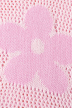 Light pink Mommas Hive sweater featuring a large floral hollowed knit design with drop shoulder style, made of acrylic and cotton.
