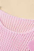 Light pink Mommas Hive sweater with large flower hollowed knit design, drop shoulder, cozy and stylish knit top for women.