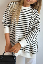 Black Mommas Hive raglan sleeve loose sweatshirt with black stripes, side slits, made of cotton and elastane, casual and comfortable.