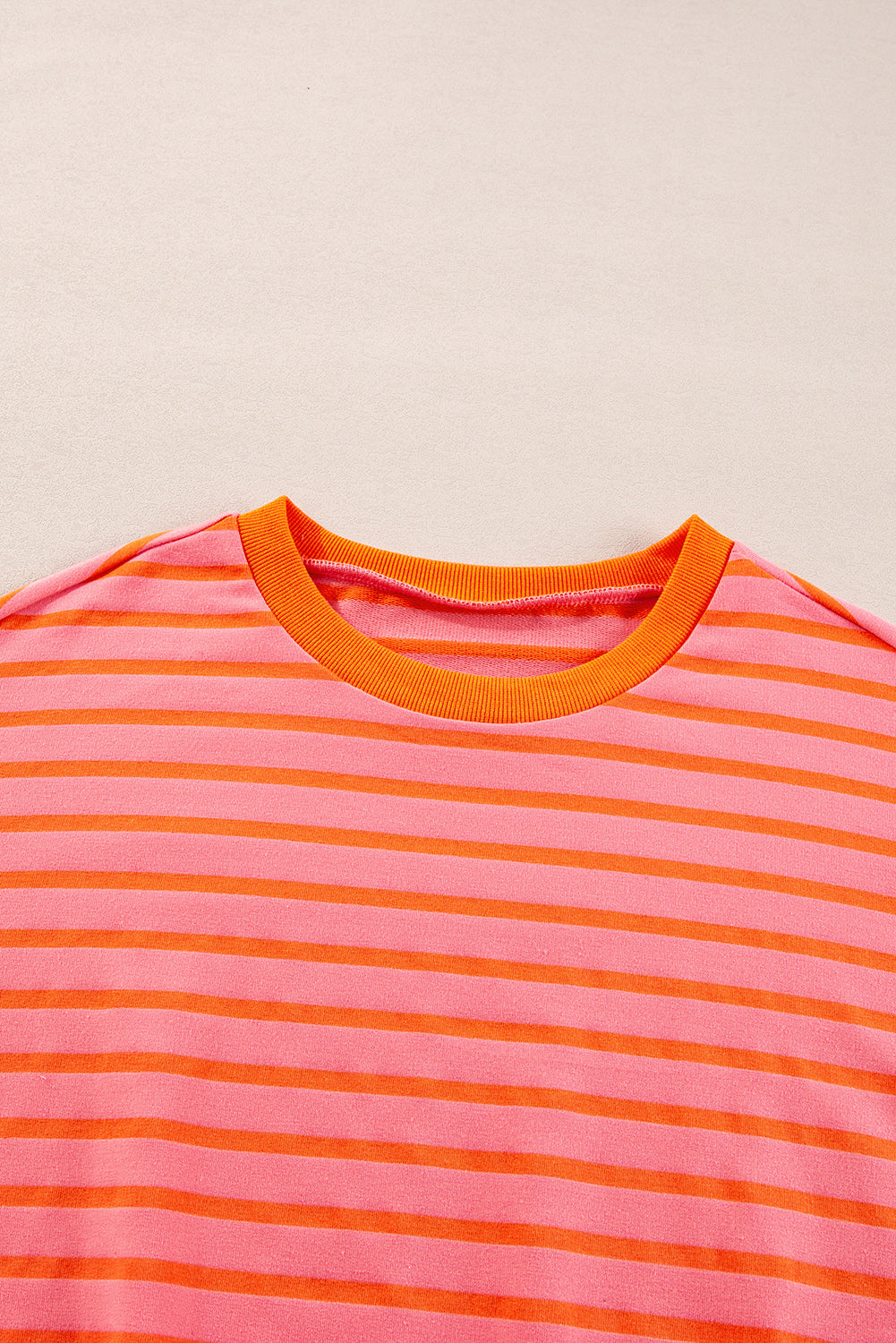 Orange stripe drop shoulder sweatshirt by Mommas Hive featuring a crew neck, loose fit, and comfortable polyester-cotton-elastane fabric.