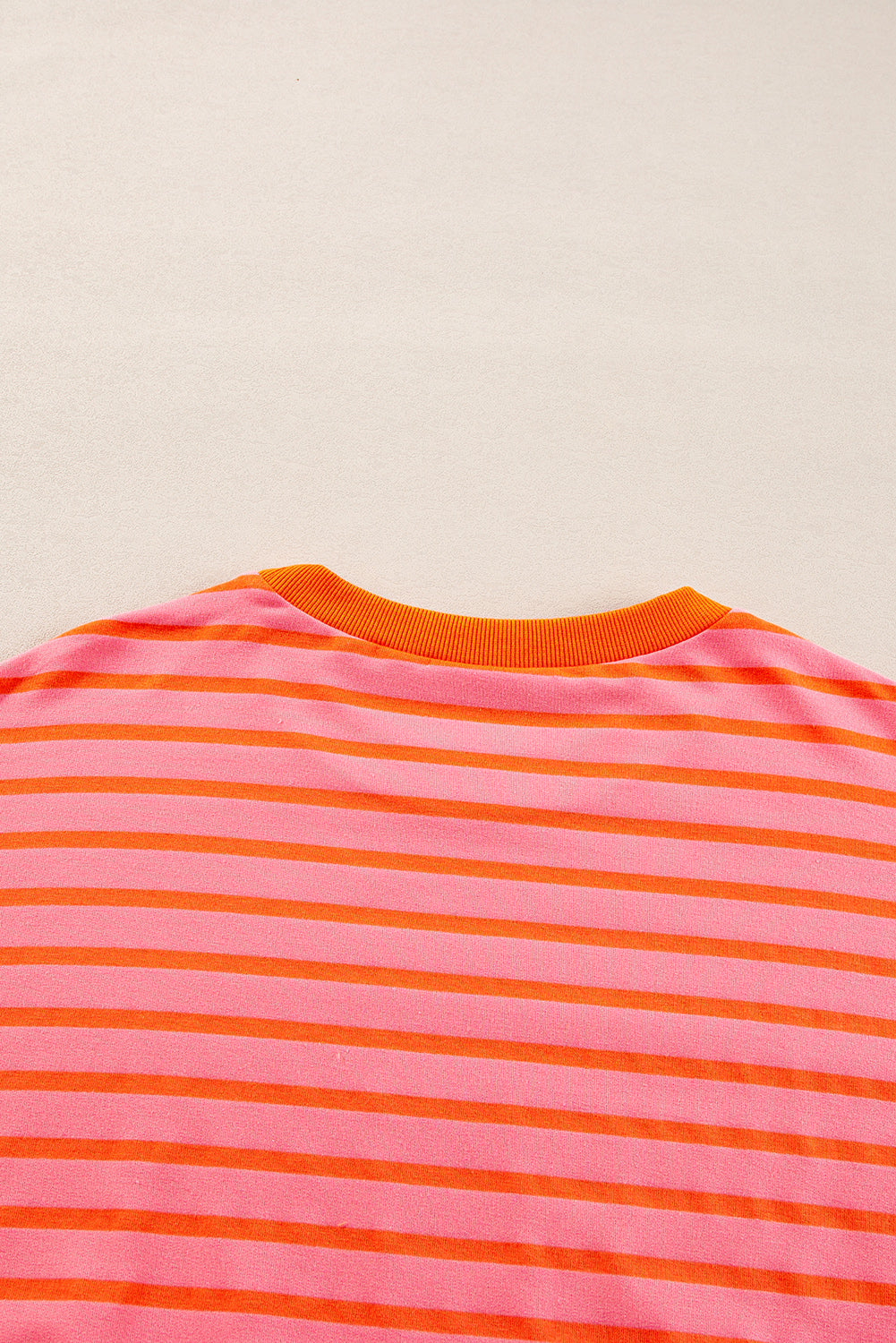 Orange stripe drop shoulder crew neck sweatshirt from Mommas Hive, loose fit with polyester, cotton, and elastane blend.