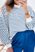 Orange stripe drop shoulder crew neck sweatshirt from Mommas Hive, featuring a loose fit and comfortable fabric blend.