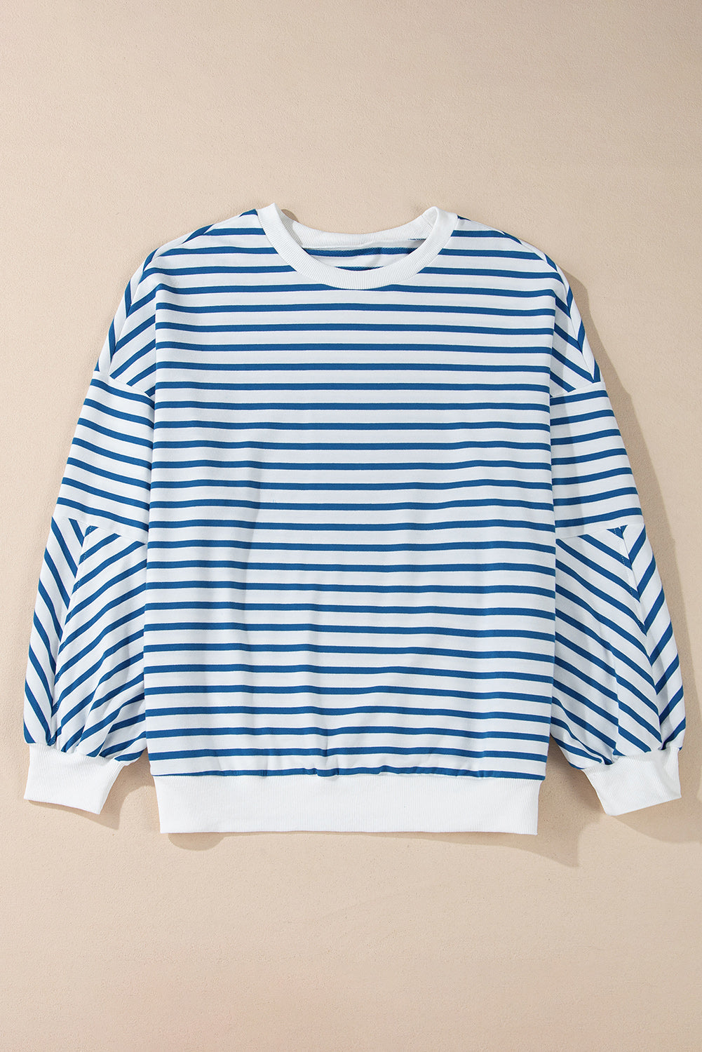 Orange stripe drop shoulder crew neck sweatshirt by Mommas Hive, featuring a loose fit and comfortable polyester-cotton blend.