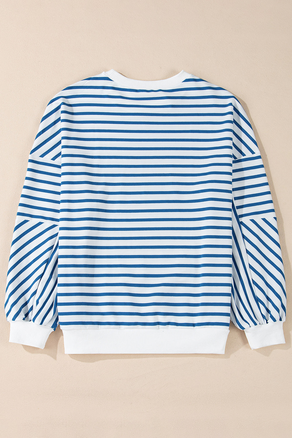Orange stripe drop shoulder crew neck sweatshirt by Mommas Hive, featuring loose fit, soft fabric blend of polyester, cotton, and elastane.