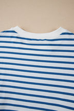 Orange stripe drop shoulder crew neck sweatshirt by Mommas Hive, loose fit, made of polyester, cotton, and elastane.