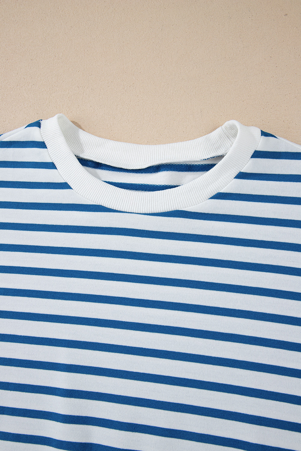 Orange stripe drop shoulder crew neck sweatshirt from Mommas Hive, featuring a loose fit and casual style in polyester, cotton, and elastane.