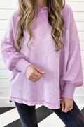 Mommas Hive Orchid Petal Mineral Wash Drop Shoulder Pullover Sweatshirt, soft cotton-polyester blend, relaxed fit, stylish casual top