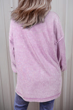 Mommas Hive Orchid Petal Mineral Wash Drop Shoulder Pullover Sweatshirt in soft cotton-polyester blend, featuring a relaxed fit and floral design.