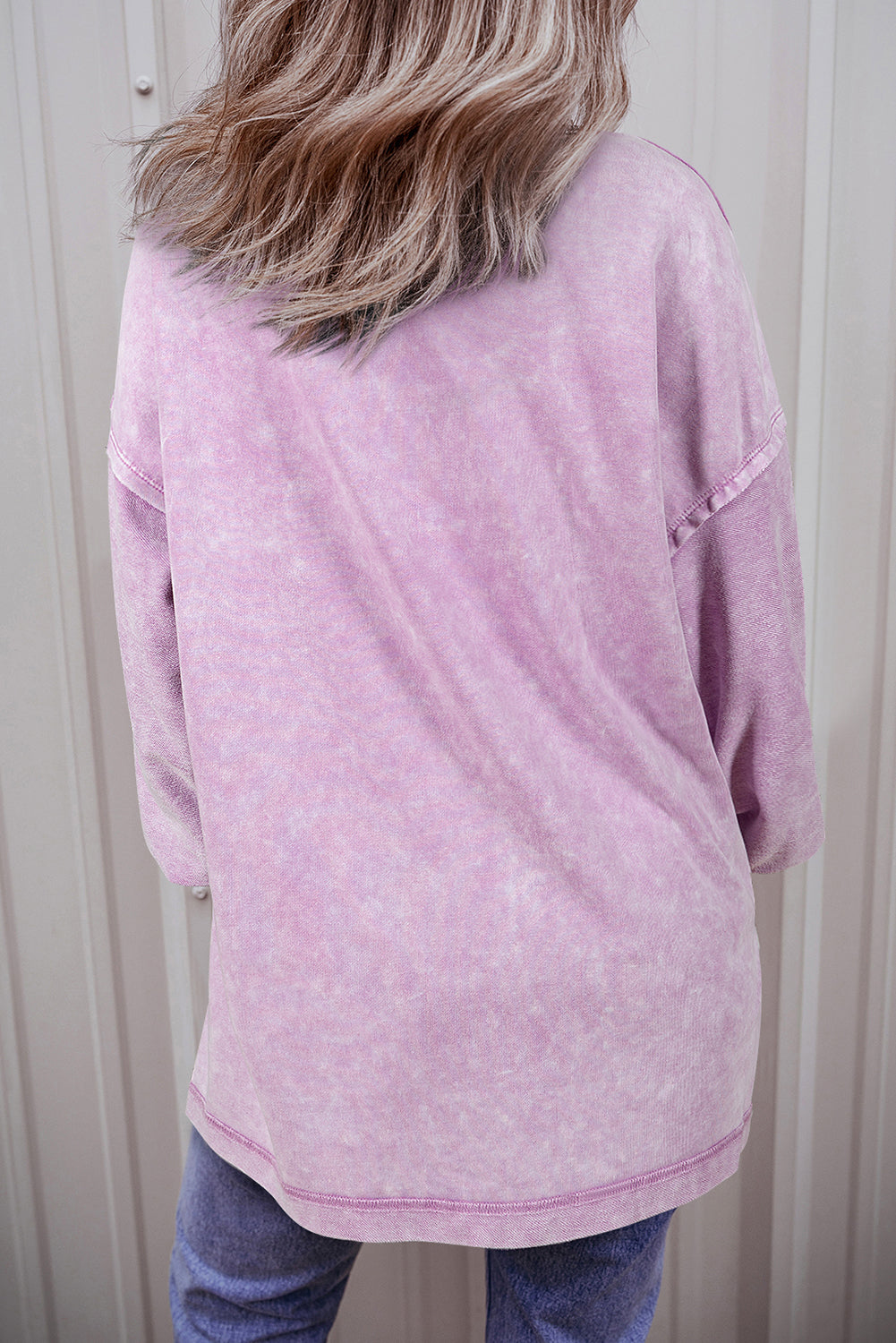Mommas Hive Orchid Petal Mineral Wash Drop Shoulder Pullover Sweatshirt in soft cotton-polyester blend, featuring a relaxed fit and floral design.