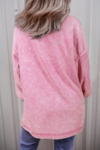 Mommas Hive Orchid Petal Mineral Wash Drop Shoulder Pullover Sweatshirt, soft cotton-polyester blend with relaxed fit and floral design.