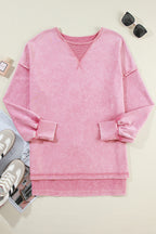 Mommas Hive Orchid Petal Mineral Wash Drop Shoulder Pullover Sweatshirt in soft cotton-polyester blend, casual and comfortable.