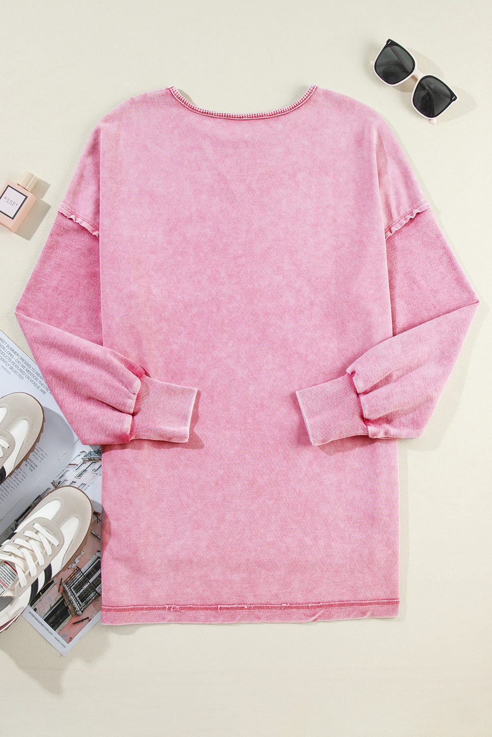 Mommas Hive Orchid Petal Mineral Wash Drop Shoulder Pullover Sweatshirt, soft cotton-polyester blend, casual top with relaxed fit.