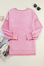 Mommas Hive Orchid Petal Mineral Wash Drop Shoulder Pullover Sweatshirt, soft cotton-polyester blend, casual top with relaxed fit.