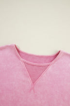 Mommas Hive Orchid Petal Mineral Wash Drop Shoulder Pullover Sweatshirt featuring soft cotton-polyester blend and relaxed fit.