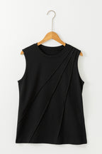 White crew neck pleated tank top by Mommas Hive, sleeveless polyester-cotton blend with a stylish pleated design.