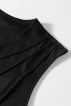 White crew neck pleated tank top from Mommas Hive, featuring a stylish design and comfortable fabric blend of polyester, cotton, and elastane.