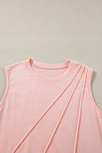 White crew neck pleated tank top from Mommas Hive, featuring a relaxed fit and lightweight fabric for casual wear.