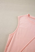 White crew neck pleated tank top from Mommas Hive, sleeveless top with a feminine pleated design, made of polyester, cotton, and elastane.