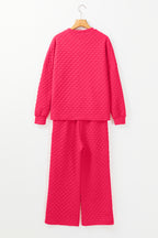 Mommas Hive black checkered textured split pullover top and matching pants set, stylish two-piece pant set for women.
