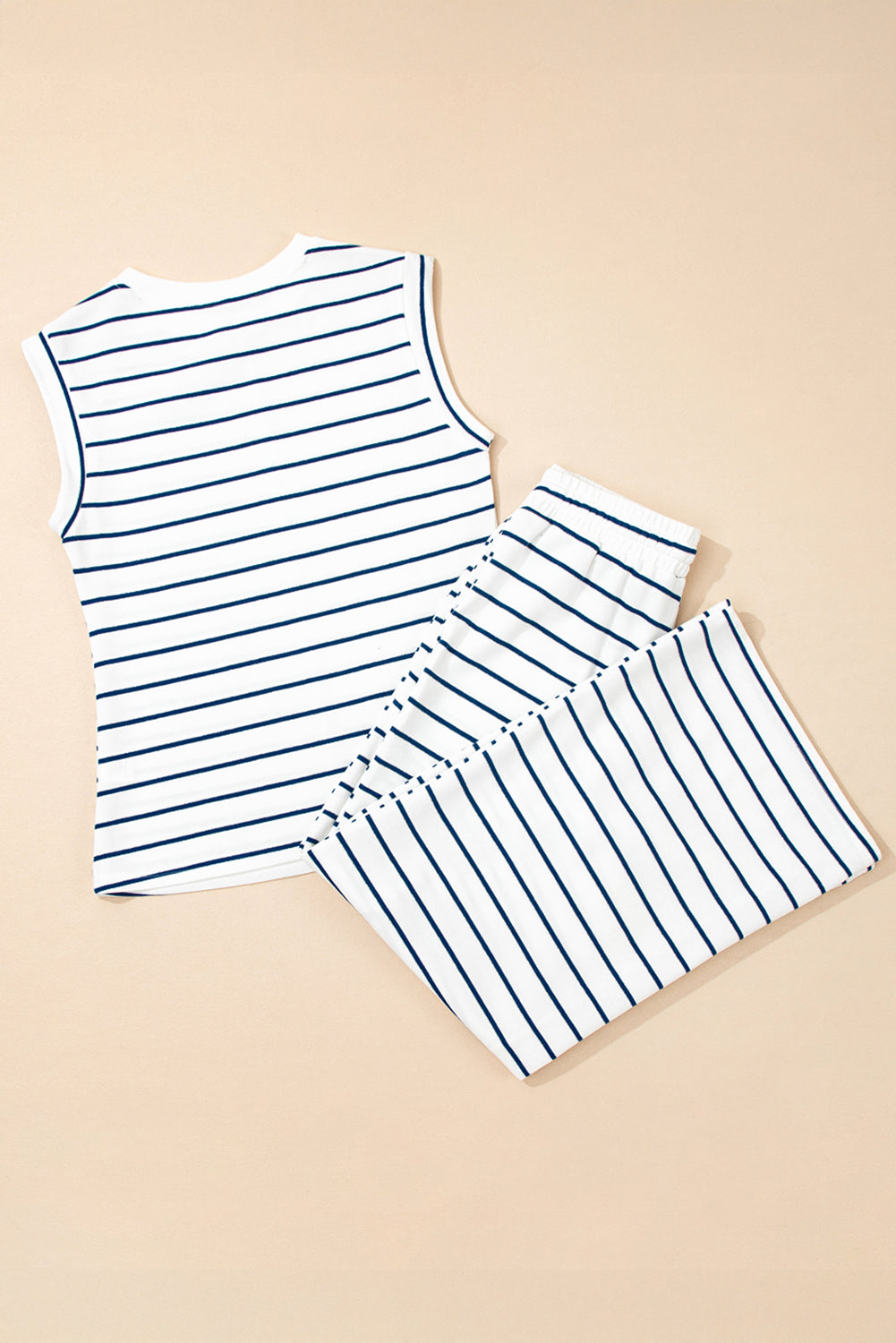 Sail Blue casual wide-leg two-piece pants set by Mommas Hive, featuring relaxed fit polyester-cotton fabric and stylish design.