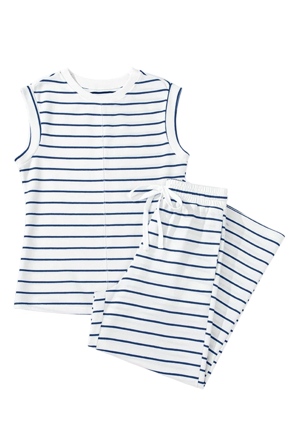 Mommas Hive sail blue casual wide-leg two-piece pants set, polyester cotton blend, includes relaxed fit pants and matching top.