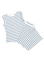 Mommas Hive Sail Blue casual wide-leg two-piece pants set with polyester and cotton fabric, includes matching top and pants.
