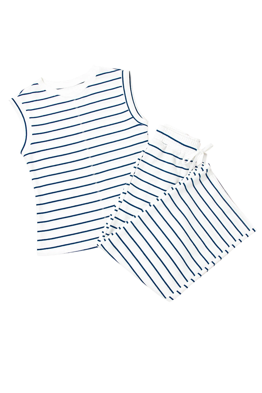 Mommas Hive Sail Blue casual wide-leg two-piece pants set with polyester and cotton fabric, includes matching top and pants.